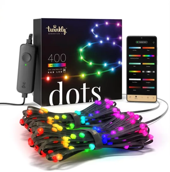 Twinkly Dots - 400 RGB LED ελεγχόμενα μέσω εφαρμογής. 20 μέτρα. Μαύρο καλώδιο.